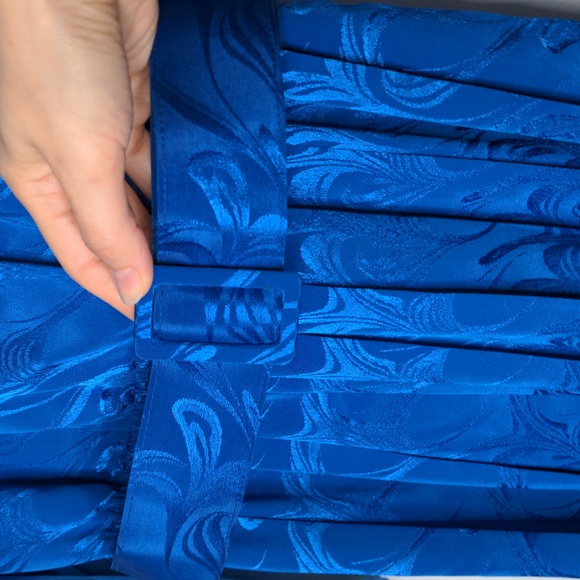 Vintage 80s 90s cobalt blue shimmer paisley button down pleated dress w belt - Picture 2 of 8